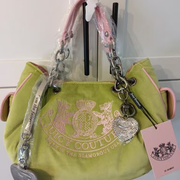 Juicy Couture Handbags - Juicy Couture Lime and Pink Shoulder Bag